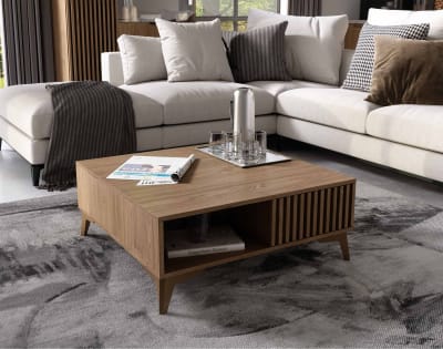 Table basse   effet bois   1 tiroir et 1 niche  bois
