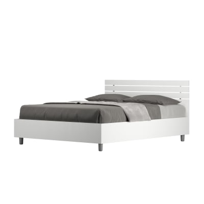Lit coffre 140x190 tête de lit droite effet bois frêne blanc