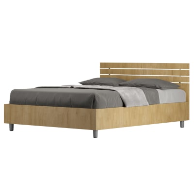 Lit coffre 140x190 tête de lit droite effet bois chêne nature