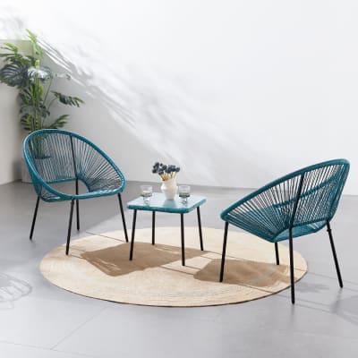 Set de 2 fauteuils + table basse bleu