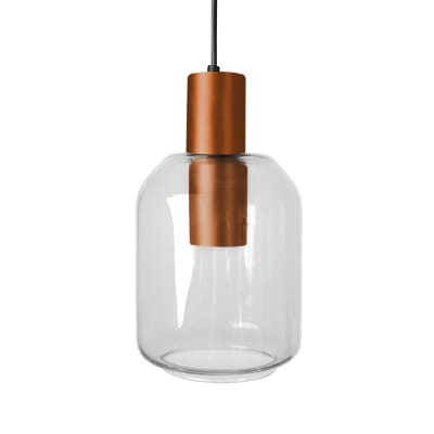 Suspension métal cuivre abat-jour verre transparent