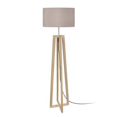 Lampadaire bois taupe  métal  abat-jour tissu taupe