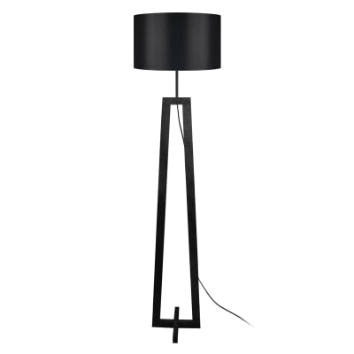 Lampadaire bois metal noir abat-jour tissu noir