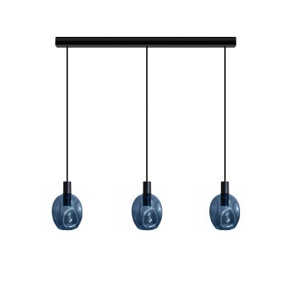 Lustre  métal noir  abatjour  verre bleu