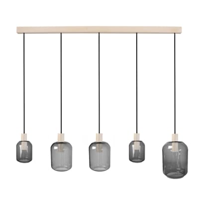 Lustre bois naturel abatjour verre fumé
