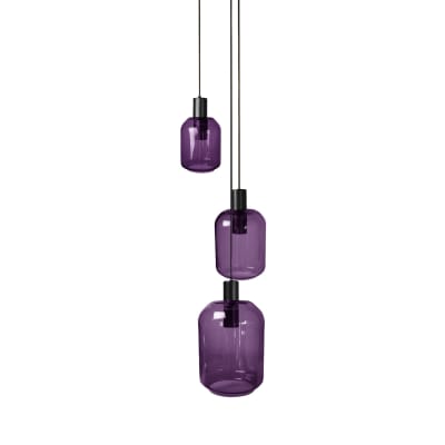 Lustre  métal noir abat-jour verre violet