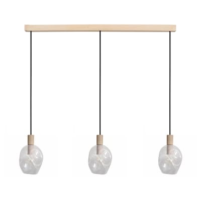 Lustre métal bois naturel abat-jour  verre transparent