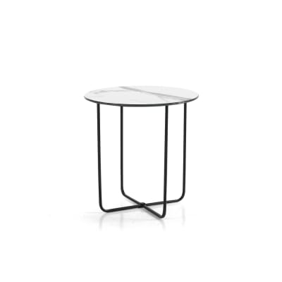 Table basse ronde effet marbre blanc, Ø 45x45 cm.