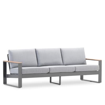 Canape jardin 3 places aluminium anthracite et accoudoirs effet bois