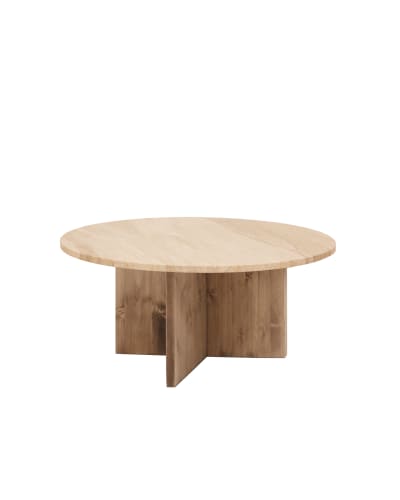 Table basse ronde en marbre daino reale pieds en bois massif Ø80cm