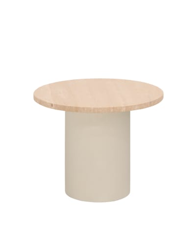 Table basse ronde marbre travertin avec pieds teinte beige 45x60cm