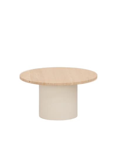 Table basse ronde marbre travertin pieds teinte beige 30x60cm