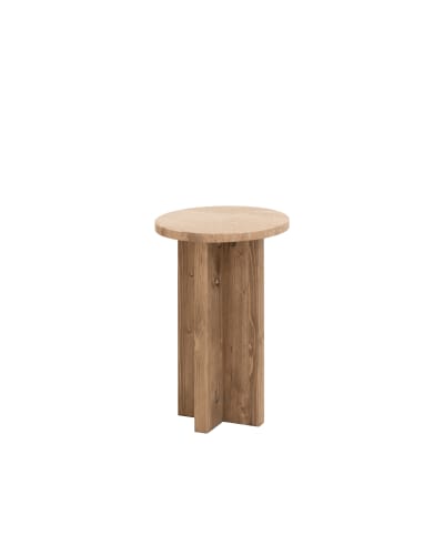 Table d'appoint ronde en marbre daino reale pieds en bois massif Ø28cm