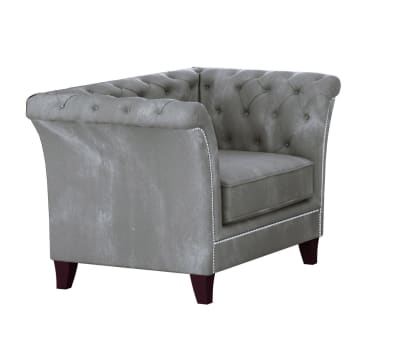 Fauteuil Chesterfield en velours, gris
