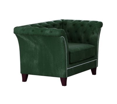 Fauteuil Chesterfield en velours, vert bouteille