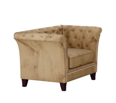 Fauteuil Chesterfield en velours, beige