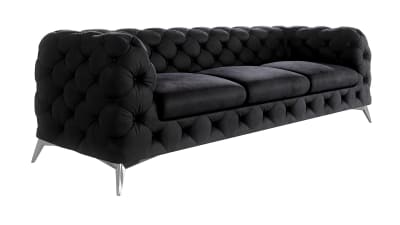 Canapé Chesterfield 3 places en velours avec pieds en métal, noir