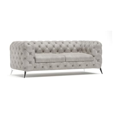 Canapé Chesterfield 3 places en velours gris avec pieds argentés