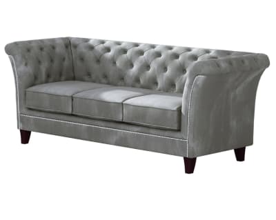Canapé Chesterfield 3 places en velours, gris