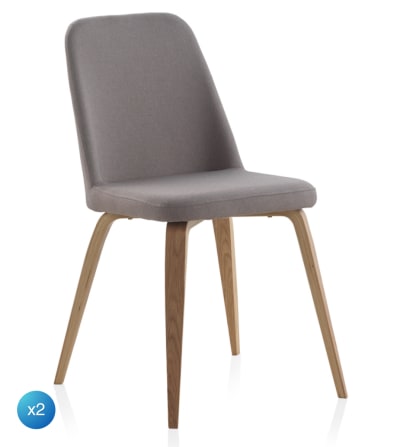 Lot de 2 chaises en bois tapissées grises