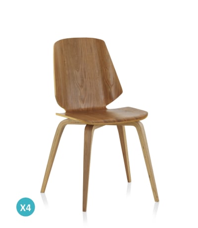 Lot de 4 chaises en contreplaqué chêne
