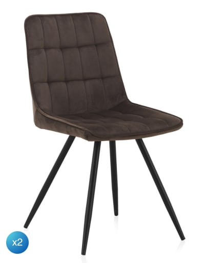 Lot de 2 chaises tapissées marron avec pieds métalliques noirs