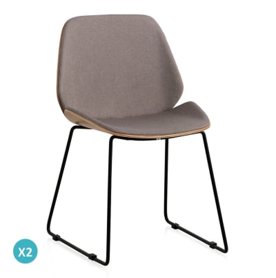 Lot de 2 chaises en bois tapissées avec pieds en métal noir