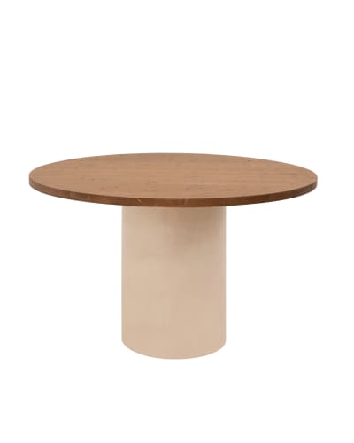 Table de salle à manger bois teinte marron pieds teinte beige 100cm