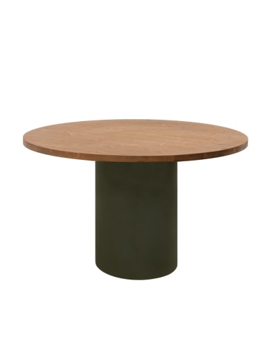 Table de salle à manger bois teinte marron pieds teinte terre 120cm