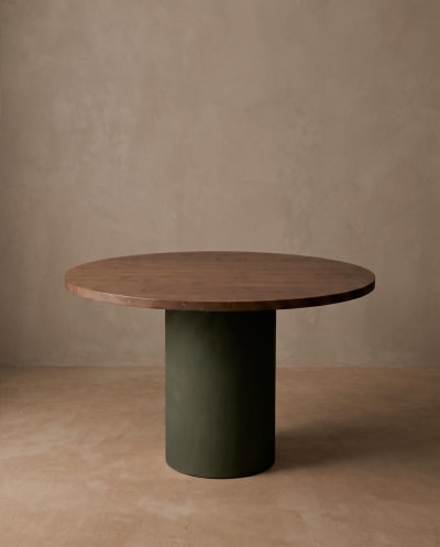 Table de salle à manger bois teinte marron pieds teinte terre 100cm