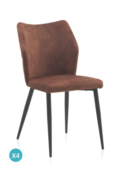 Lot de 4 chaises tapissées marron avec pieds métalliques noirs