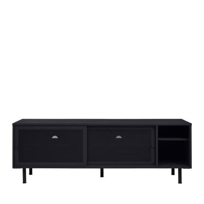 Meuble tv 2 portes, 2 niches en métal l160cm - noir