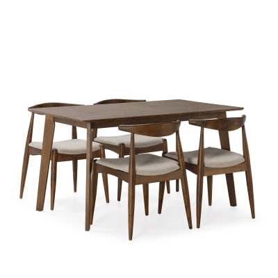 Ensemble table 140x80 cm et 4 chaises de salle à manger Noyer