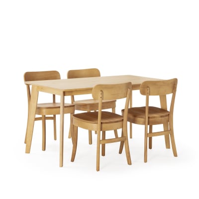 Ensemble table 140x80 cm et 4 chaises de salle à manger Chêne