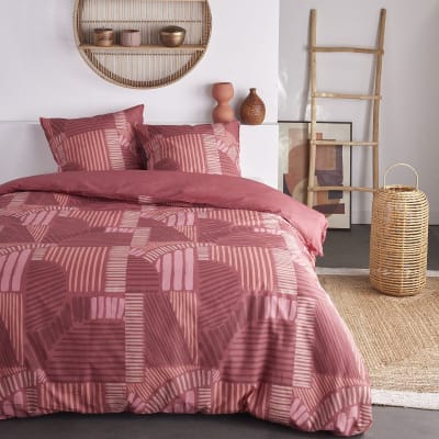 Parure de lit imprimé graphique coton  220x240 cm rose