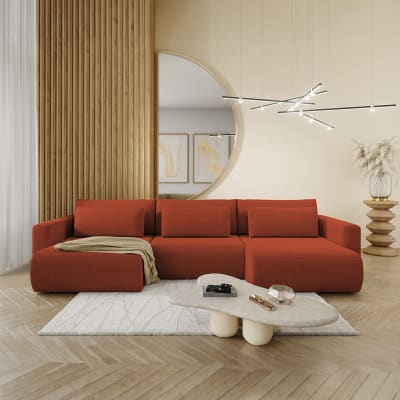 Canapé u 4 places convertible coffre bois de pin orange
