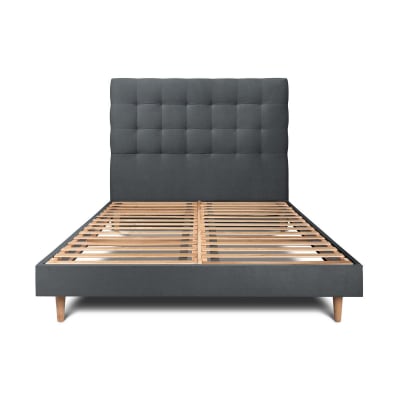 Lit avec tête de lit capitonnée velours et sommier kit  gris anthracit