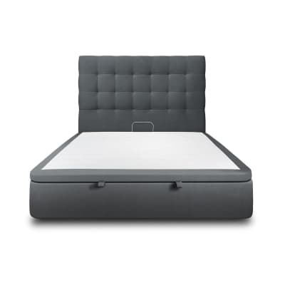 Lit coffre avec tête de lit capitonnée velours gris anthracite 140x200