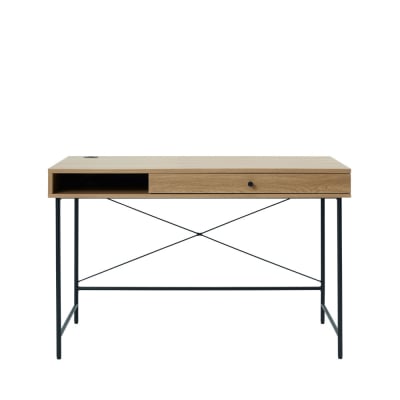 Bureau 1 tiroir 1 niche en bois et métal l120cm - bois clair