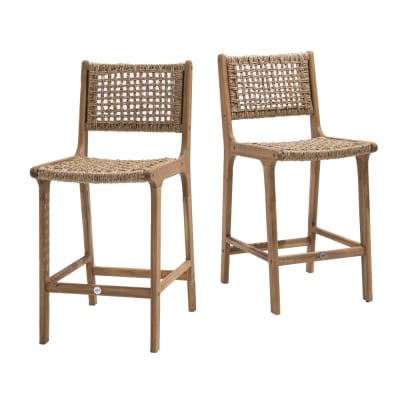 Lot de 2 tabourets de bar en bois d'acacia et résine tressée h76cm