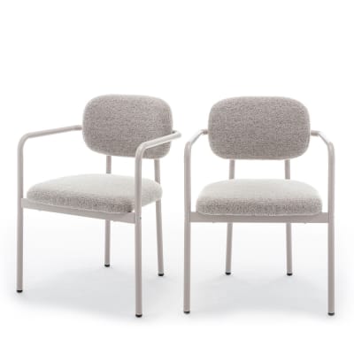 Lot de 2 fauteuils de table en tissu bouclette pieds beiges - beige