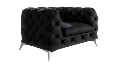 Fauteuil Chesterfield en velours avec pieds en métal argenté, noir