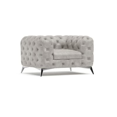 Fauteuil Chesterfield en velours gris avec pieds argentés