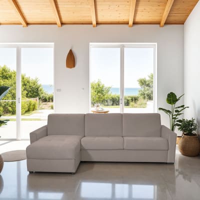 Canapé d'angle convertible express 5 places en velours taupe