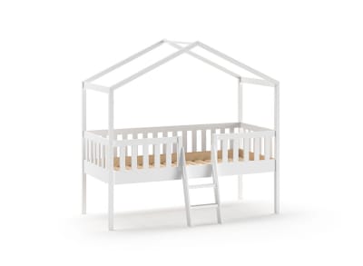 Lit cabane mi-hauteur 90x200 en pin massif Blanc