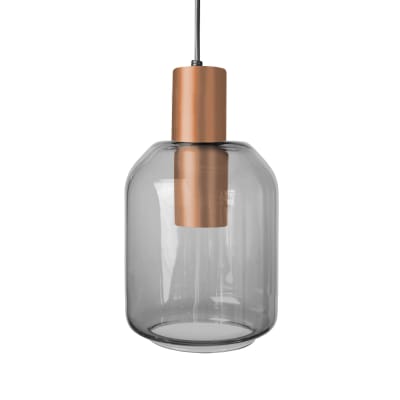 Suspension métal cuivre abat-jour verre fumé