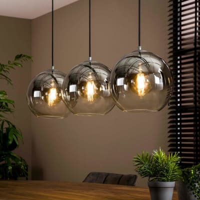 Suspension 3 globes en verre fumé d30cm