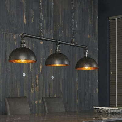 Suspension industrielle en forme de tuyau 3 lampes l118cm