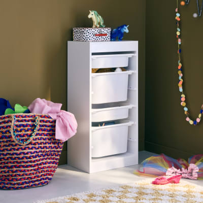 Meuble rangement blanc enfant 4 bacs de rangement