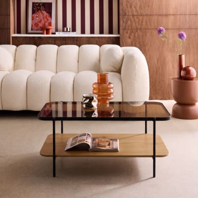 Table basse vintage métal noir double plateaux